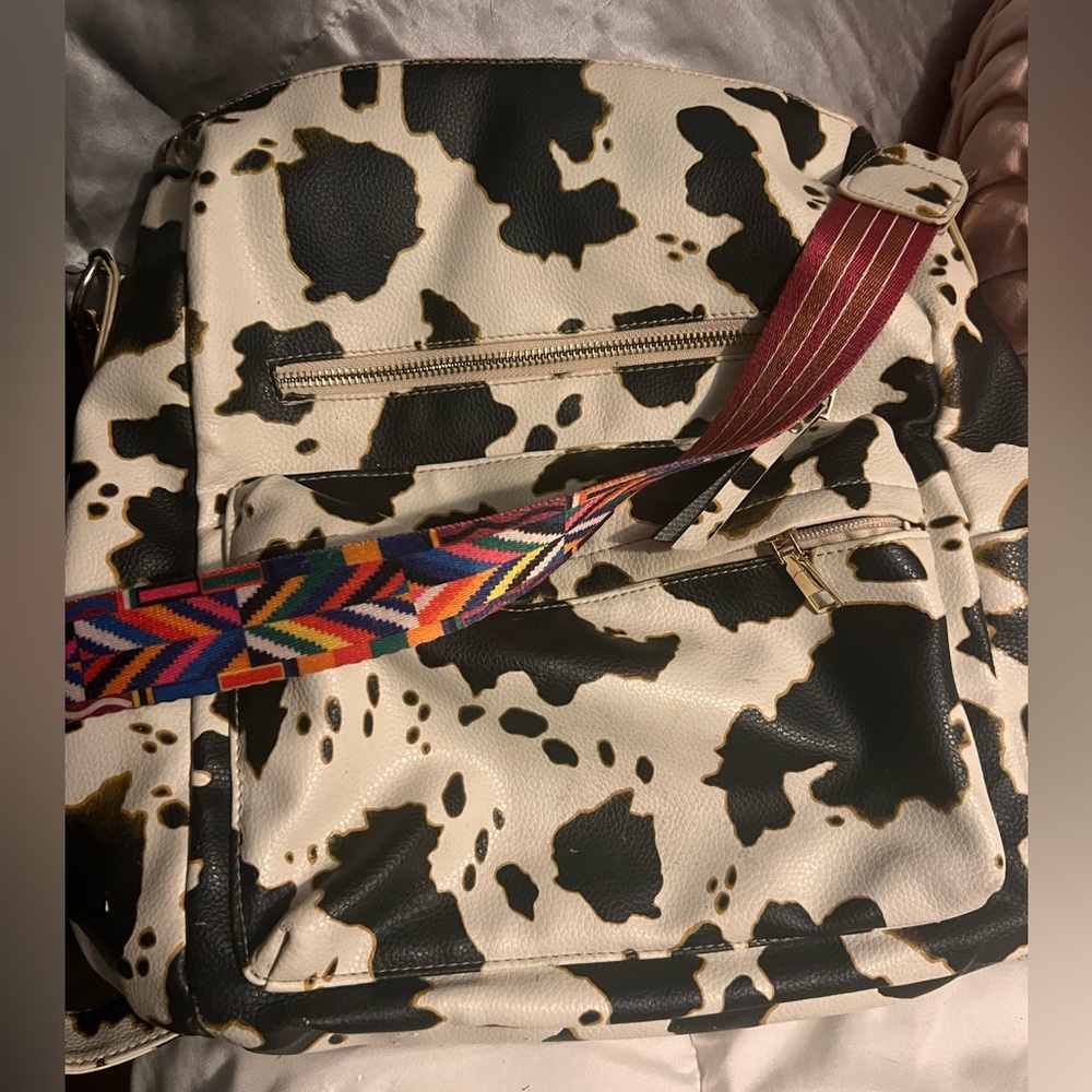 Cow print bookbag/ purse